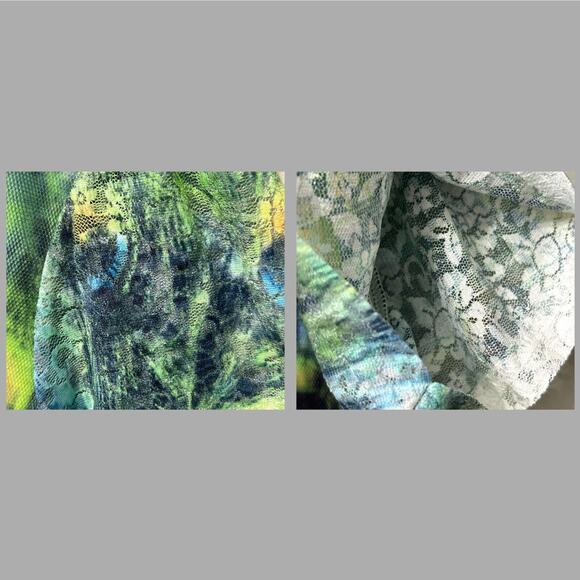 Indigo Soul Top Women's Medium Green Blue Short Sleeve Peacock Mesh Boho Shirt - Picture 9 of 15